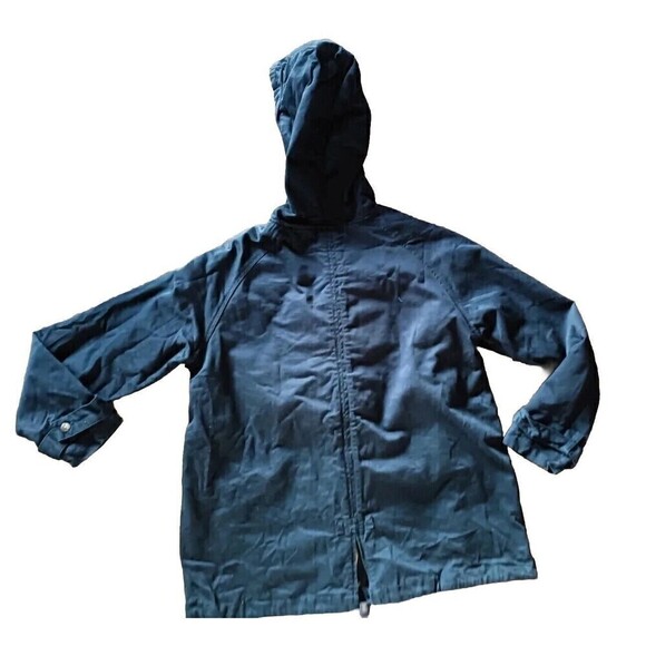 Pull & Bear Coat UK Medium US Size 8 Navy Blue Hooded Parka Zip Button Front - Picture 2 of 12